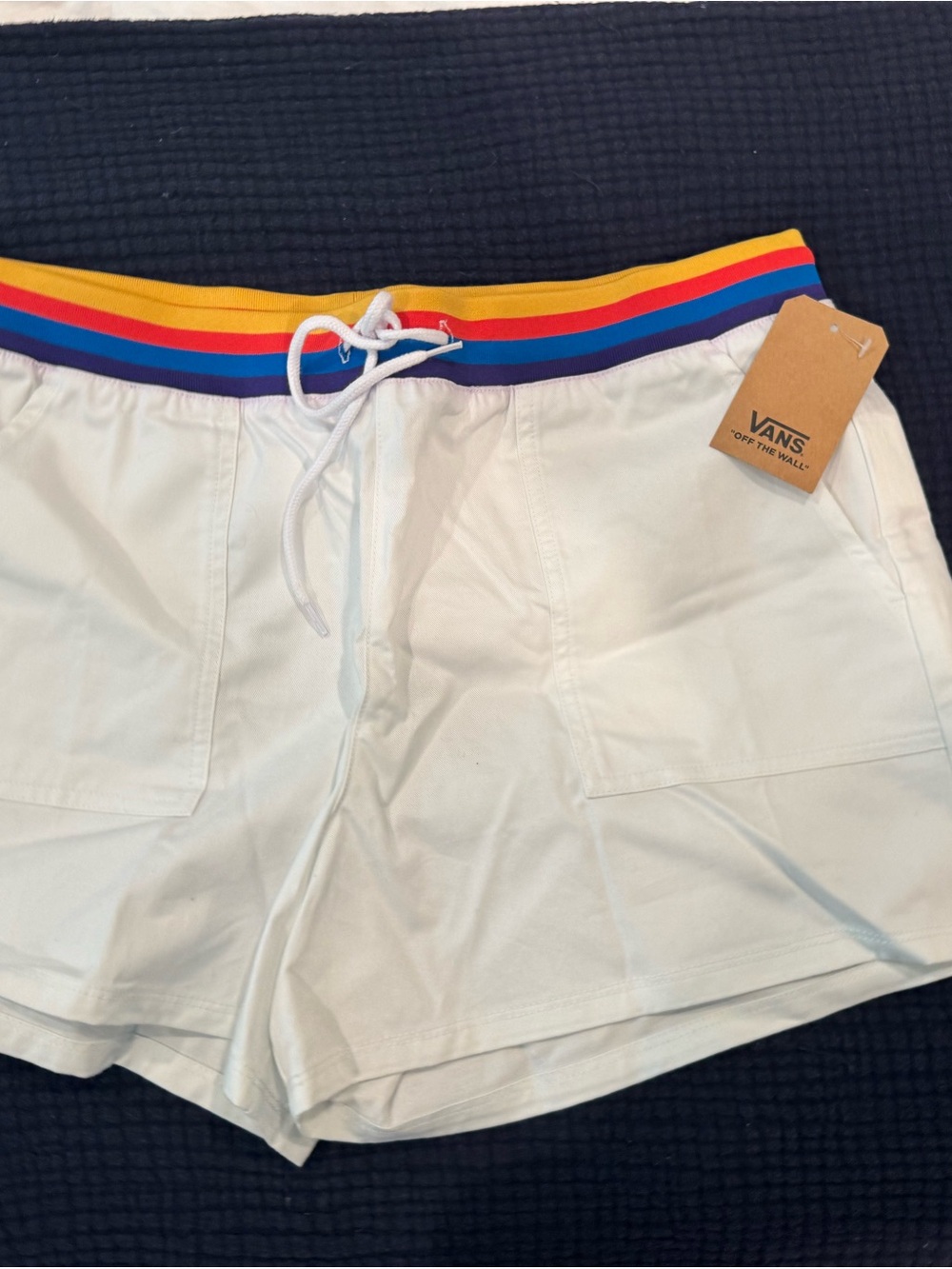 Vans White cotton shorts with rainbow strip waist